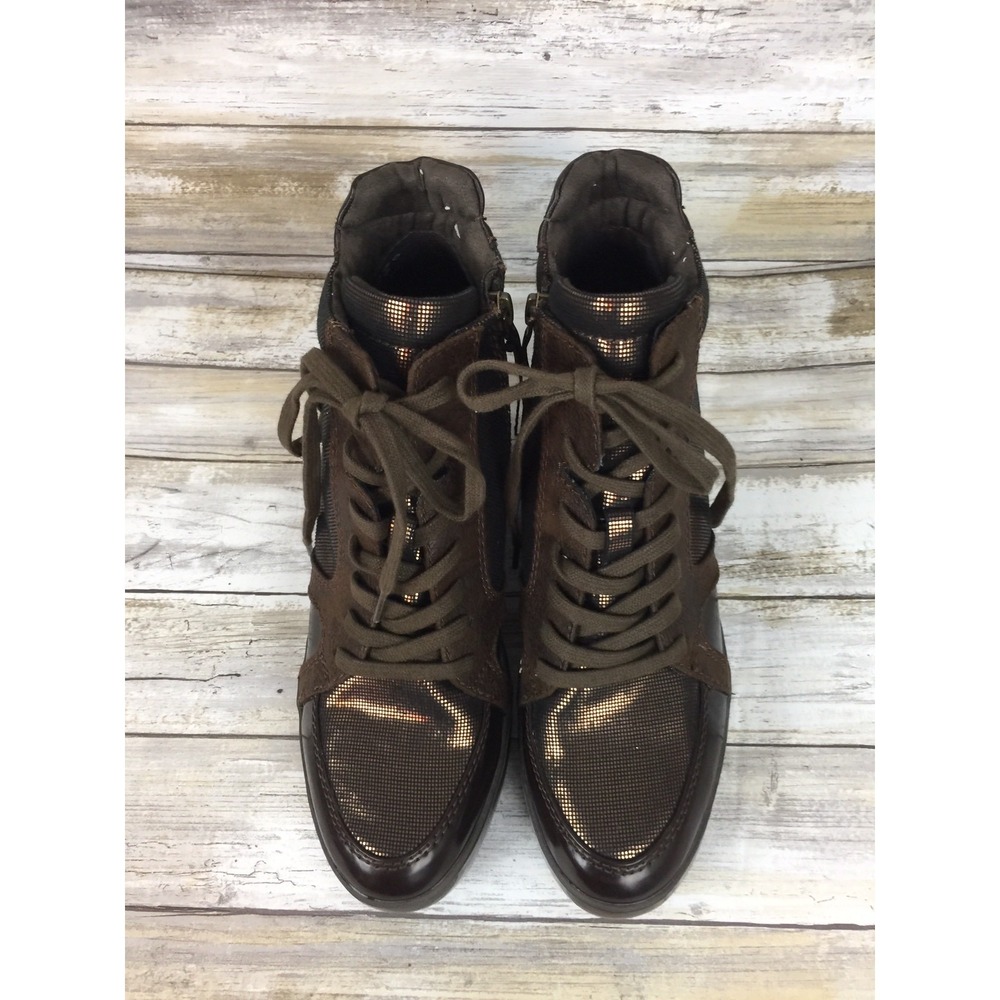 Tamaris Brown Boots Metallic Leather Ankle Euro sz 39 US 8.5 Narrow